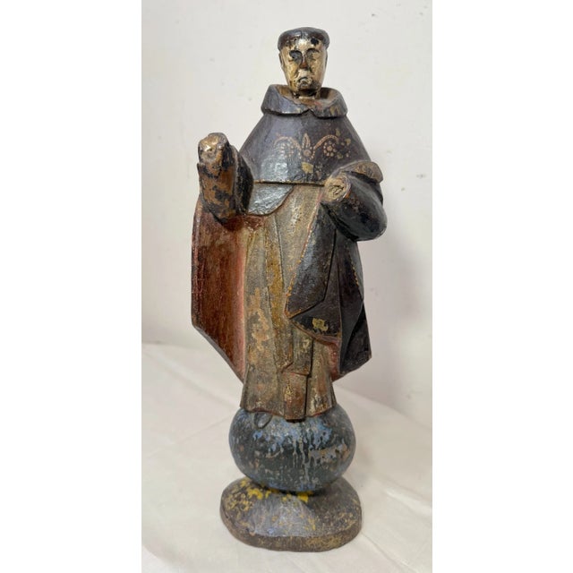 Antique 17th Century Handmade St Vincent Ferrer Carved Wood Sculpture Statue For Sale - Image 9 of 15