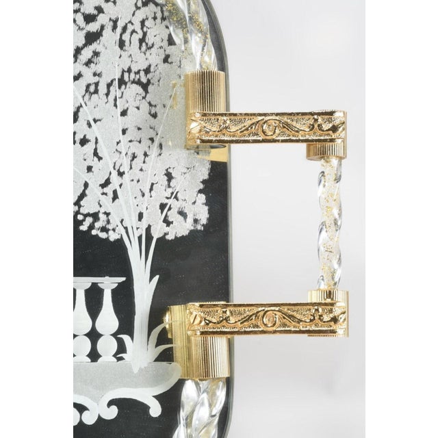 Large Mid-Century Murano Glass Mirror Tray with Gold Leaf Torcido and Rococo Engraving, Italy, 1960s For Sale - Image 4 of 9