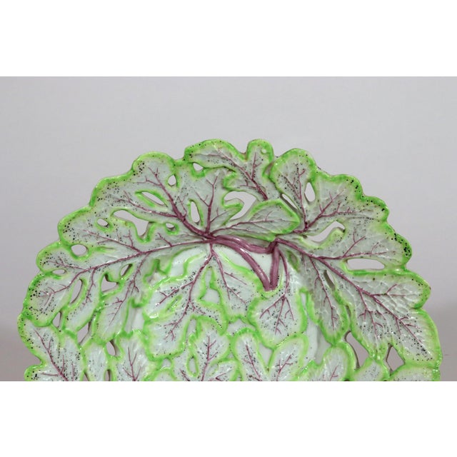 Rococo 1755 Longton Hall Porcelain Openwork Leaf Dishes, Pair, Green and Puce, Staffordshire For Sale - Image 3 of 12