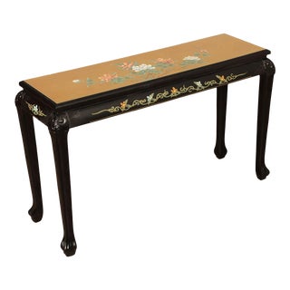 Asian Chinoiserie Lacquered Gold Leaf Console Table For Sale