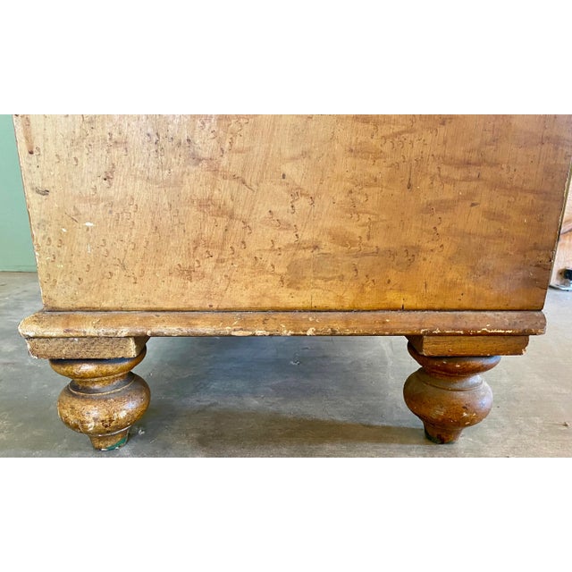 Wood Antique Pine 2 Over 2 Chest of Drawers With Original Faux Maple Paint Finish and White Porcelain Knobs From England - Circa 1880 For Sale - Image 7 of 13
