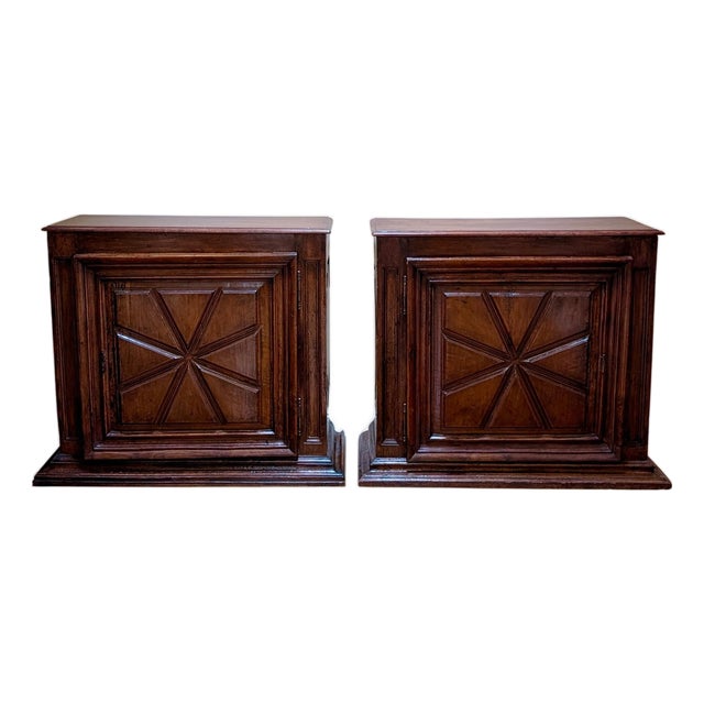 Pair of Antique Walnut French Louis XIII Single Door Cabinets. For Sale