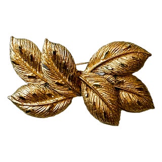 Vintage Coro Gold Tone Leaf Spray Feathers Brooch Jewelry For Sale