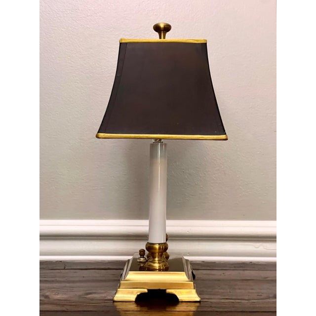 Wildwood Late 20th Century Small Brass Twin Candle Bouillotte Style Lamp With Black Parchment Shade For Sale - Image 4 of 17