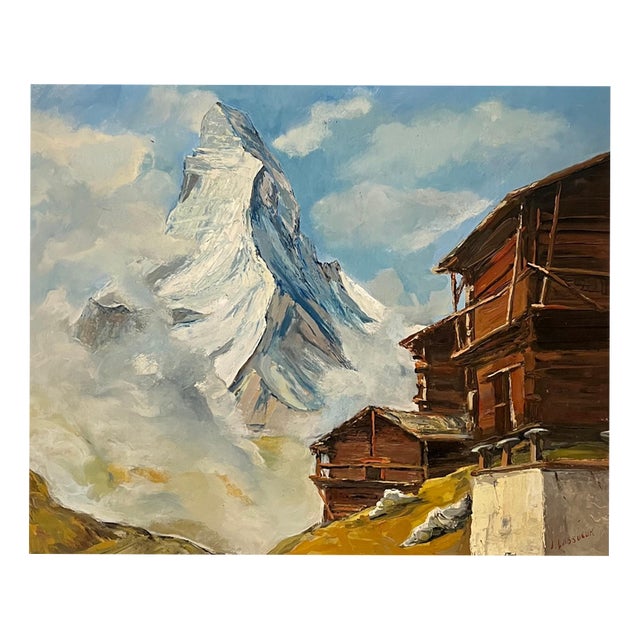 Jean Lassueur, Mountain Chalet, Oil on Canvas For Sale