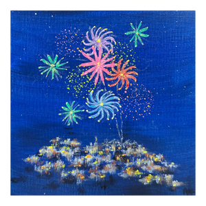 Celebration 8" X 8" Unframed Acrylic Painting Wall Art Original Fireworks Scene