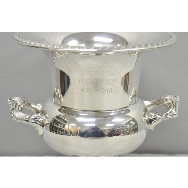 Silver Late 20th Century Happy 25th Anniversary Mom+Dad Silver Plated Trophy Cup Urn Champagne Ice Bucket For Sale - Image 8 of 16