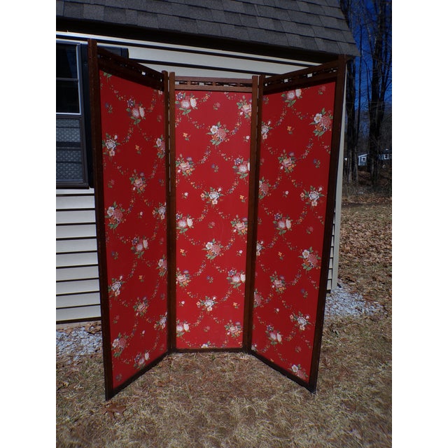 Vintage 3 Panel Folding Room Divider Double Sided Privacy Dressing Screen For Sale - Image 4 of 12