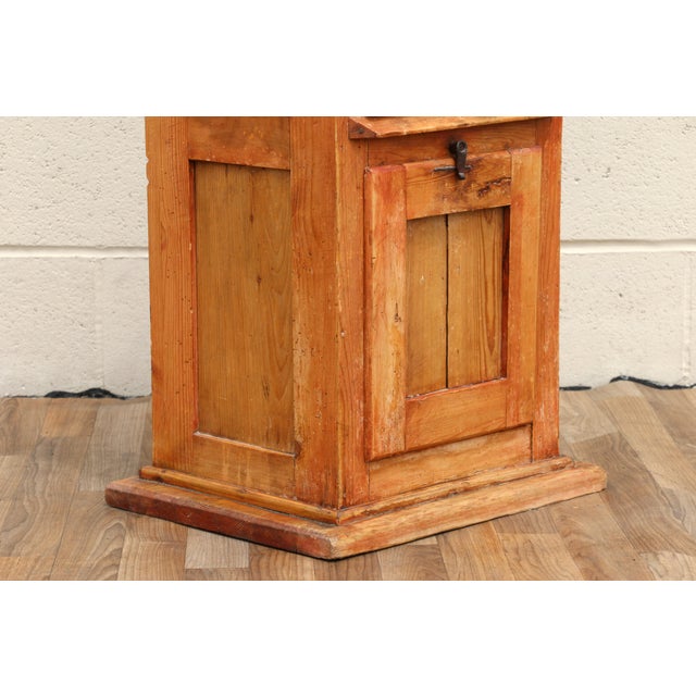 Antique Tall Standing Coffee Grinder | Cast Iron Wheel & Solid Pine Cabinet | Industrial Country Store Mill For Sale - Image 10 of 18