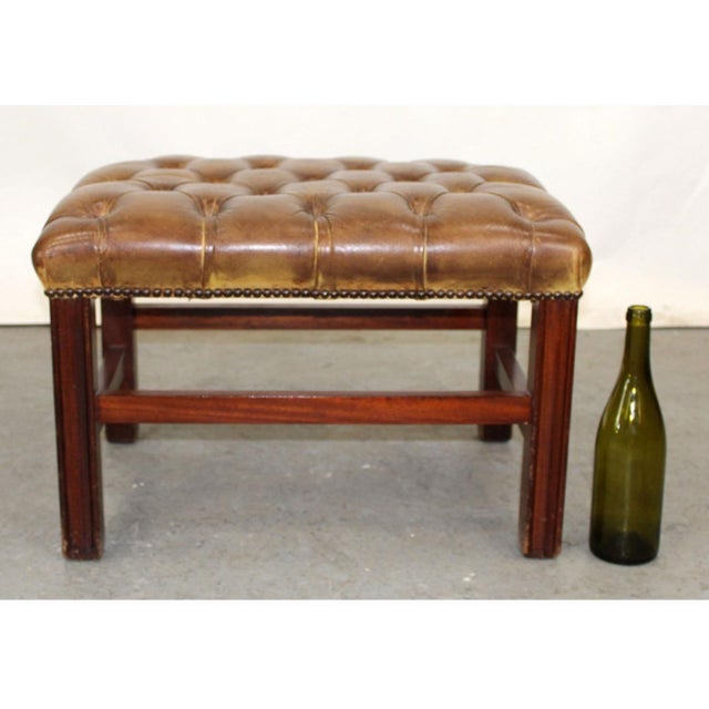 Spanish Tufted Leather Footstool or Bench, Mid 20th Century.