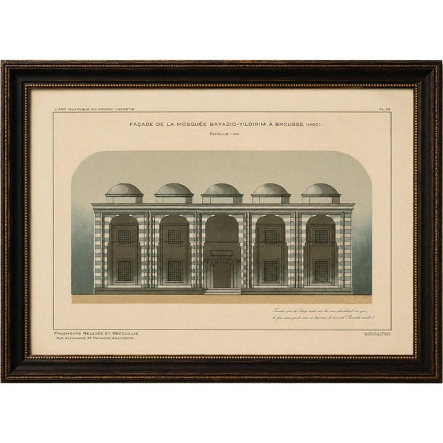 Title: Alexandre Raymond Ottoman Mosque Facade Lithograph, Bursa (Bayezid Yıldırım), c. 1920 : An original architectural...