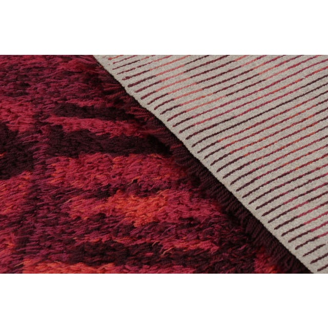 Textile Vintage Swedish Rya Rug With Magenta Spires and Red Geometry - Rug & Kilim For Sale - Image 7 of 9