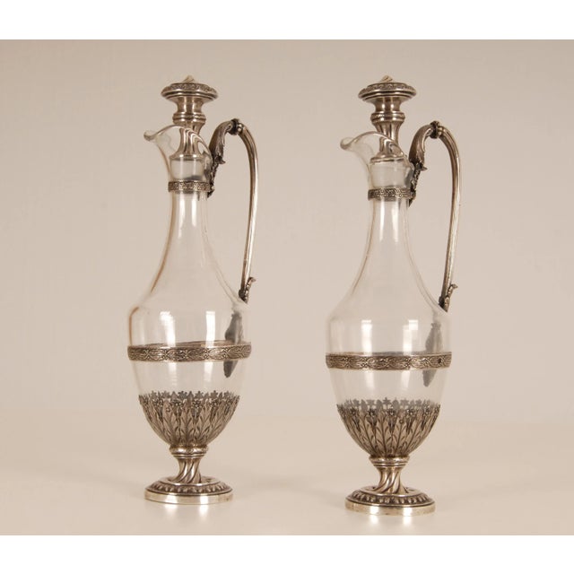 Silver Antique Sterling Silver Decanters and Glass Tableware Neoclassical Silver- Tableware Louis XVI - A Pair For Sale - Image 8 of 13