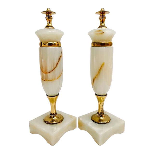 1960s French Art Deco Style Solid Onyx Garniture Urns - A Pair For Sale