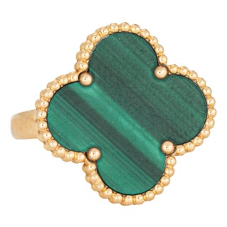 Van Cleef & Arpels Malachite Ring Magic Alhambra Sz 6.25 18k Yellow Gold Estate For Sale