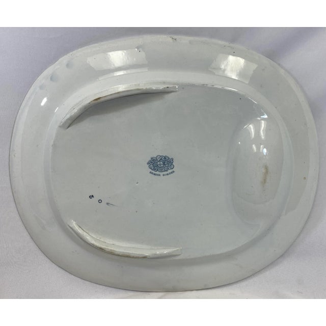 Huge Antique 19th Century Francis Morley & Co Ermine Border Floral Pattern Footed Serving Platter With Juice Well - Made in England For Sale - Image 9 of 12