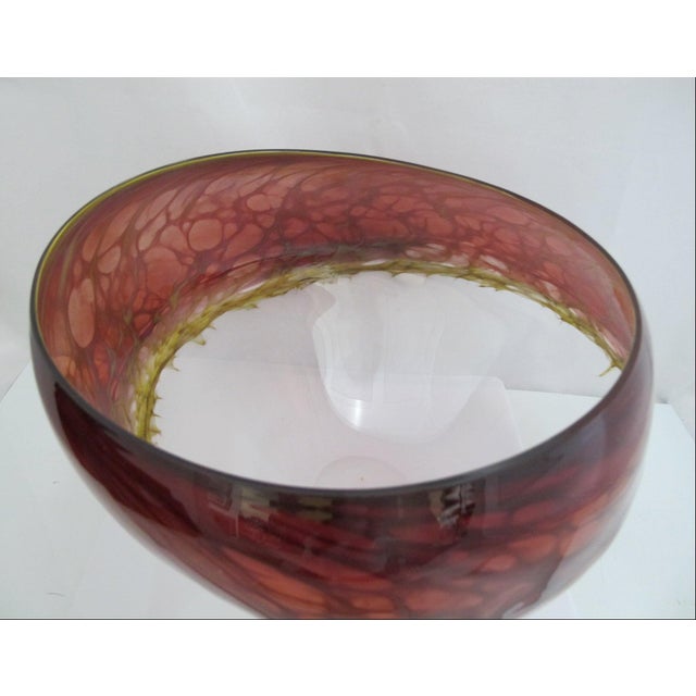 Tim Chilina Large Marbled Red Oregon Pacific Nw Art Glass Vase Bowl For Sale - Image 11 of 18