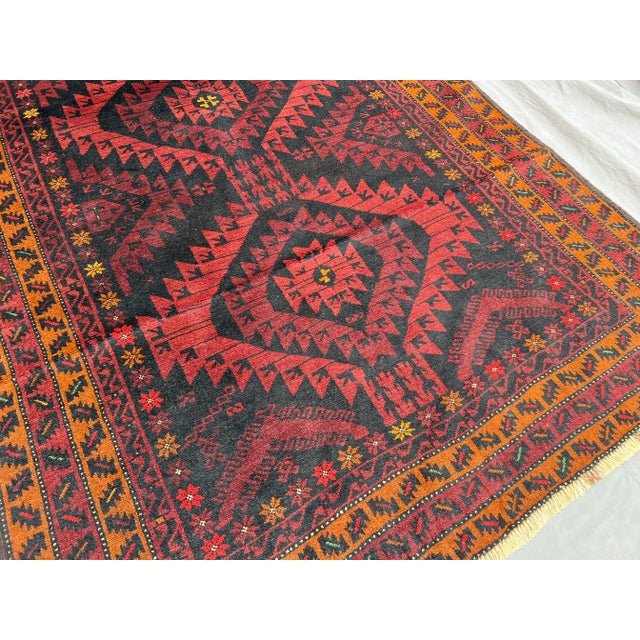Textile Vintage Afghan Baluchi Hand-Knotted Wool Rug | Deep Red & Black Geometric Tribal Rug For Sale - Image 7 of 10