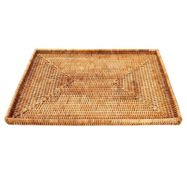 Boho Chic Artifacts Rattan Rectangular Flat Tray in Honey Brown - 19" For Sale - Image 3 of 9