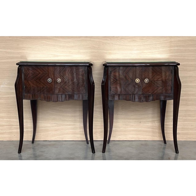 Fine pair of Italian neoclassical night stands or side tables, art deco styling, exude luxurious style from every angle!...