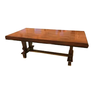 Antique French Art Deco Dining Table with Diamond Marquetry
