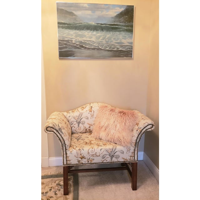 Teal Custom Made Cox Manufacturing Asian-Inspired Settee For Sale - Image 8 of 13