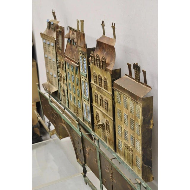 Brown Curtis Jere Mid Century Modern Large Mixed Metal Copenhagen City Wall Sculpture For Sale - Image 8 of 12