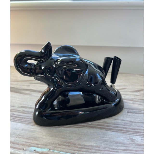 Mid-Century Ceramic Black Elephant Pen Holders-Set of 2 For Sale - Image 4 of 9