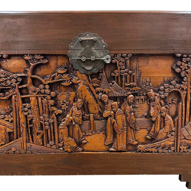 Brown Early 20th Century Chinese Carved Dragon Camphor Wood Hope Chest For Sale - Image 8 of 11