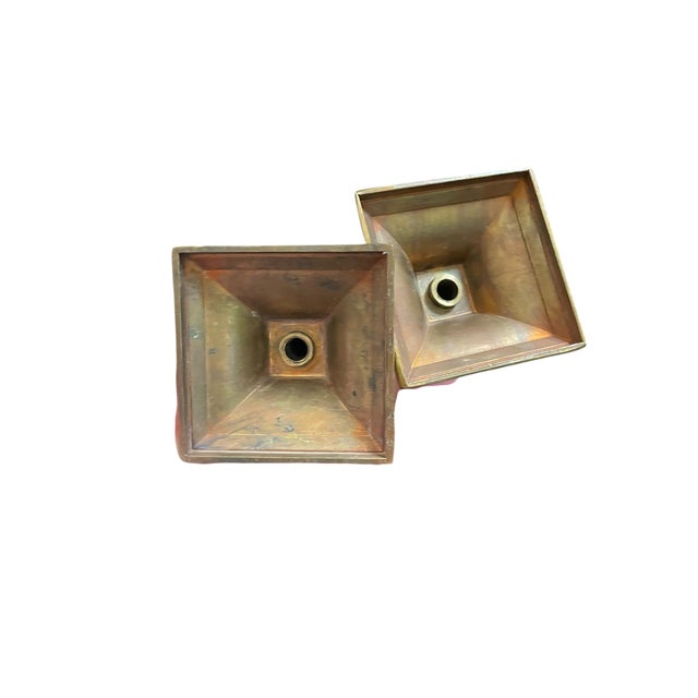Mid 20th Century Pair Midcentury Vintage Polished Brass Georgian Style Candle Holders Candlesticks 4.5" For Sale - Image 5 of 7
