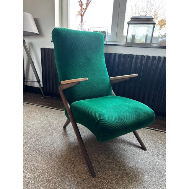 1960s Vintage Scandinavian Armchair in Green Corduroy, 1960s For Sale - Image 5 of 10