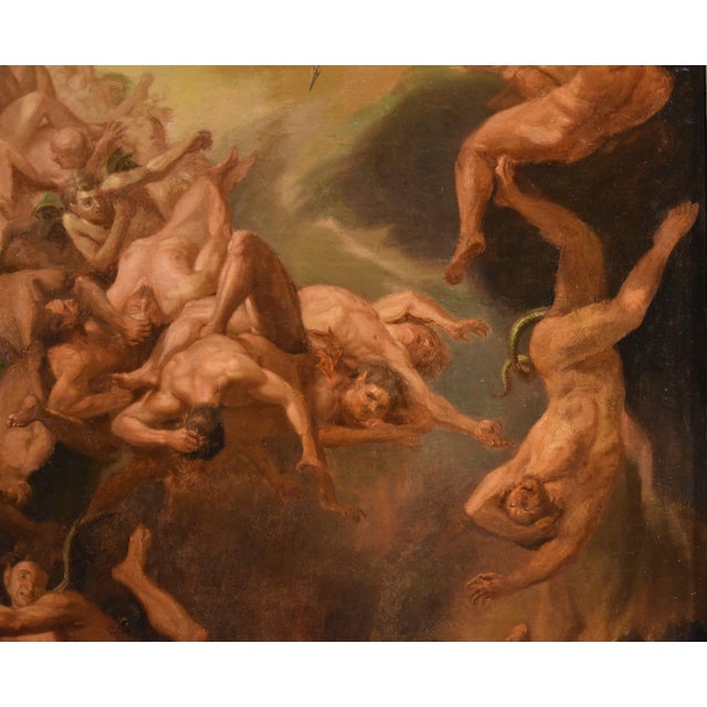 Roman School Artist, Saint Michael the Archangel Chasing Away Rebel Angels, 1600s-1700s, Oil on Canvas, Framed For Sale - Image 11 of 16