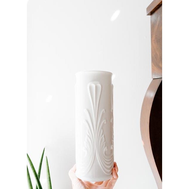 Scarce glazed white porcelain vase expertly created in the 1960s for fine porcelain maker Royal KPM in West Germany....