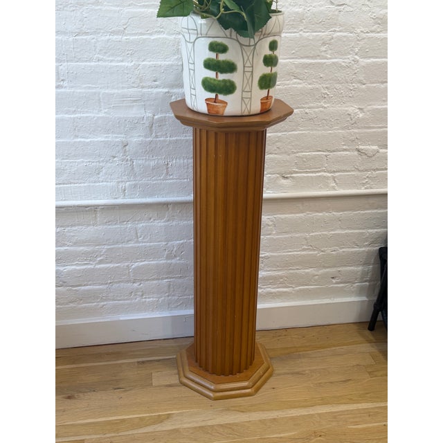 Vintage Wooden Fluted Column Pedestal With Octagonal Detail For Sale In New York - Image 6 of 6