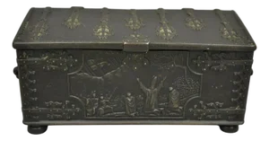 Antique "Iron Art" Denmark Bronze Trinket Jewelry Box Casket "Battle of Estonia"