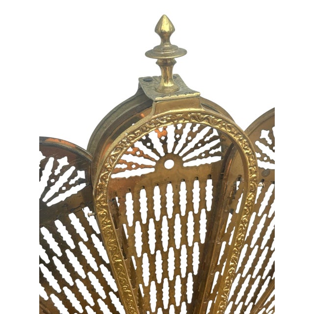 Art Deco Vintage Brass Fireplace Peacock Folding Fan Screen For Sale - Image 3 of 12