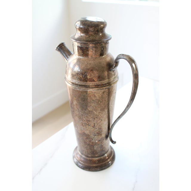 Vintage Bar Cocktail Shaker with desirable aged silver finish. Stamped "Queen City Silver Co." PRODUCED in CINCINNATI OH.