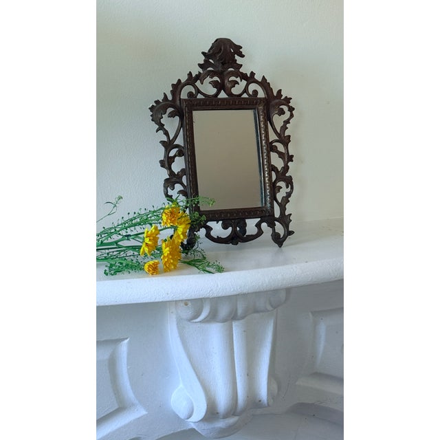 Antique Rococo Revival Bronzed Metal Easel-Back Tabletop Mirror For Sale - Image 12 of 14