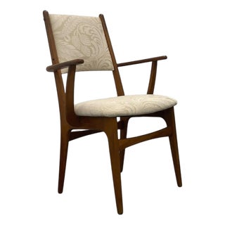 Mid Century Danish Teak Wood Arm Chair With Sculpted Frame For Sale