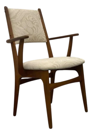 Mid Century Danish Teak Wood Arm Chair With Sculpted Frame