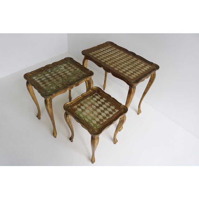 Mid-Century Florentine Hollywood Regency Gilt Wood Nesting Tables, Italy, 1960s, Set of 3 For Sale - Image 6 of 11