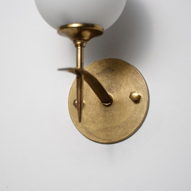 Vintage Italian Wall Sconces in Brass and Opaline Glass, 1950s, Set of 2 For Sale - Image 6 of 10
