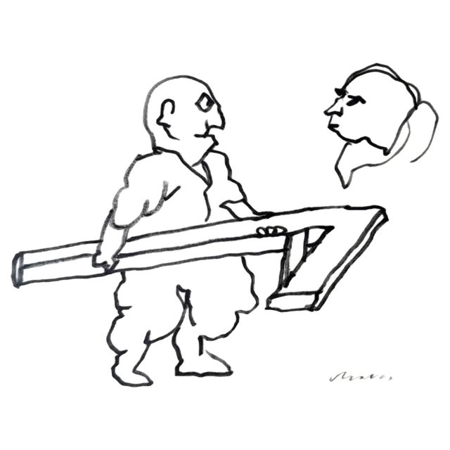 Mino Maccari, Figures, Ink Drawing, 1960s For Sale