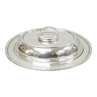 Vintage Hollywood Regency Silver Plated Faux Bamboo Oval Vegetable Serving Dish For Sale