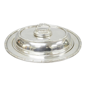 Vintage Hollywood Regency Silver Plated Faux Bamboo Oval Vegetable Serving Dish