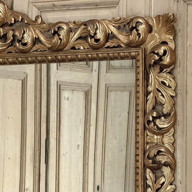 Grand Mid-Century Italian Baroque Pierced Giltwood Mirror For Sale - Image 11 of 15