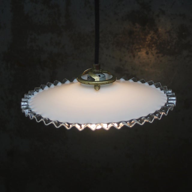 French White Opaline Glass and Brass Pendant Lamp For Sale - Image 6 of 9