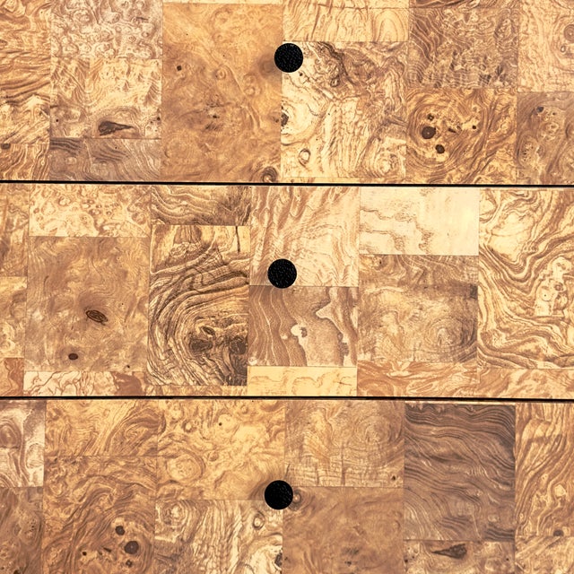 Postmodern Three-Drawer Waterfall Dresser With Faux Burlwood Laminate Veneer For Sale In Miami - Image 6 of 15