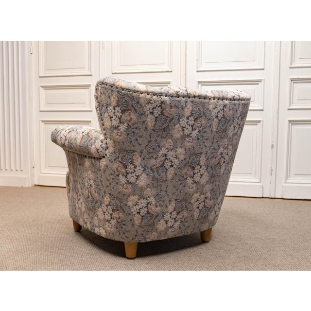 Vintage Danish Wingback Chair with Jacquard Fabric, 1940s For Sale - Image 13 of 15