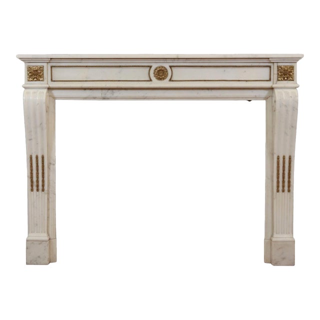 Antique Louis XVI Gilded Bronze Ormulu White Marble Mantel For Sale